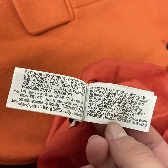 Zara Womens Tailored Long Jacket Coat Medium M Orange Wool Blend 2211/806 NWOT - Picture 7 of 12